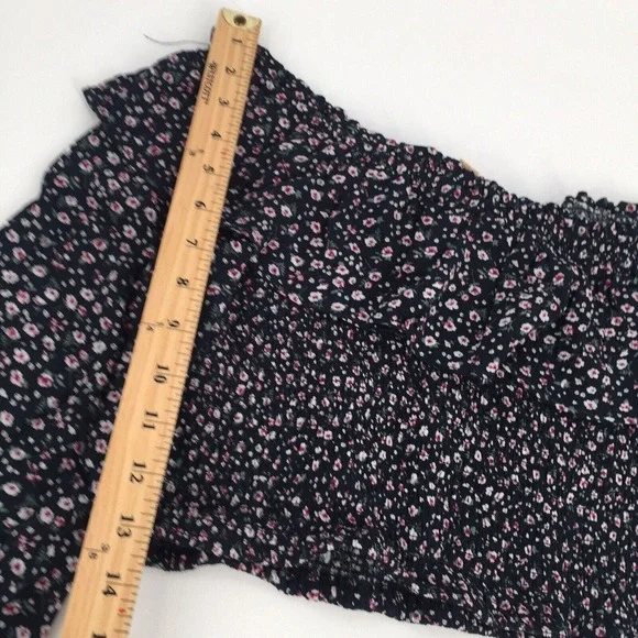 LA Hearts Off The Shoulders Floral Print Cropped Top Bell Sleeve Large Black L - Picture 6 of 6